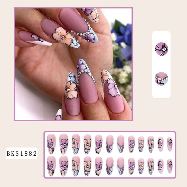 Nail Art Almond Nails Finished Wearable Nails Mid-Length Nail Art Patch Ins Style Hot Girl