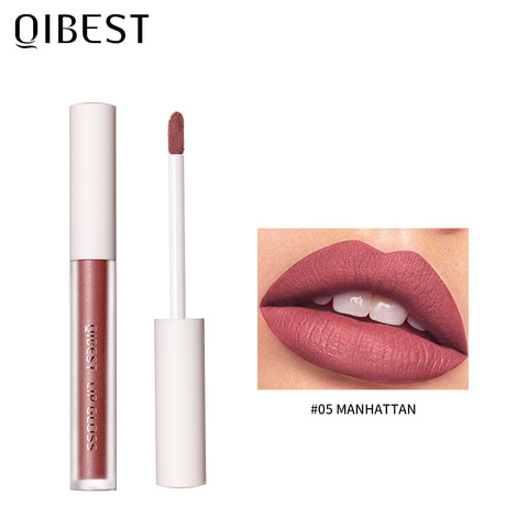 QIBEST Velvet Matte Lip Gloss Matte Moisturizing Non-Stick Lip Glaze Non-Fading Lip Gloss