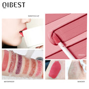 QIBEST Velvet Matte Lip Gloss Matte Moisturizing Non-Stick Lip Glaze Non-Fading Lip Gloss