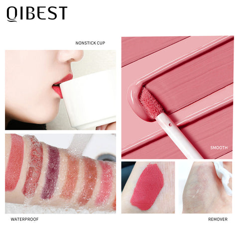 QIBEST Velvet Matte Lip Gloss Matte Moisturizing Non-Stick Lip Glaze Non-Fading Lip Gloss