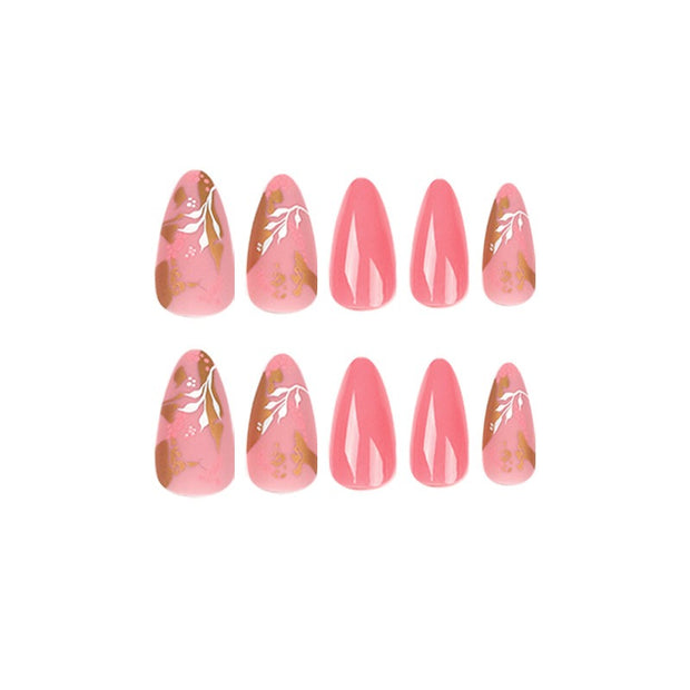 Manicure Wearable Nails Pink Nails Dot Ink Gold Foil Nail Art Stickers White Flower Nail Stickers Removable Nail