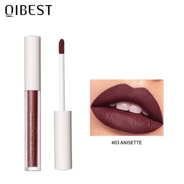 QIBEST Velvet Matte Lip Gloss Matte Moisturizing Non-Stick Lip Glaze Non-Fading Lip Gloss