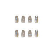 Transparent Gray Manicure Niche High-End Square Drill Wearing Nails Fake Nails Removable Nail Stickers Nail Stickers Finished Nails