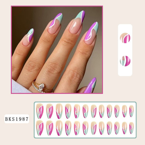 Nail Art Almond Nails Finished Wearable Nails Mid-Length Nail Art Patch Ins Style Hot Girl