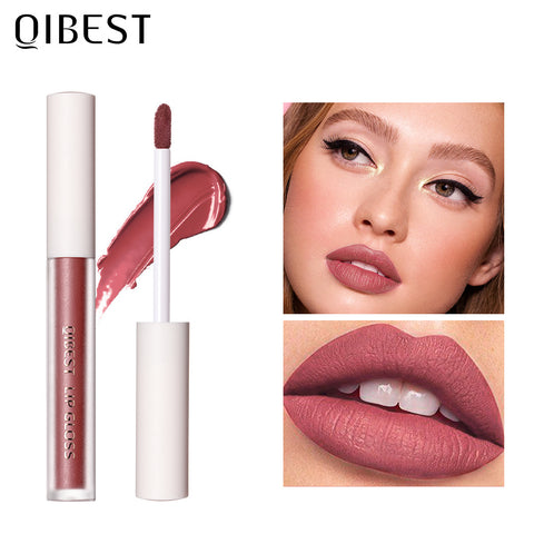 QIBEST Velvet Matte Lip Gloss Matte Moisturizing Non-Stick Lip Glaze Non-Fading Lip Gloss