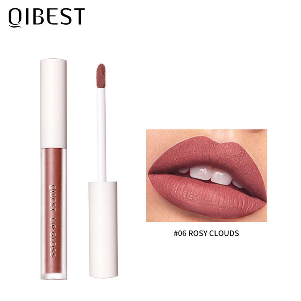 QIBEST Velvet Matte Lip Gloss Matte Moisturizing Non-Stick Lip Glaze Non-Fading Lip Gloss