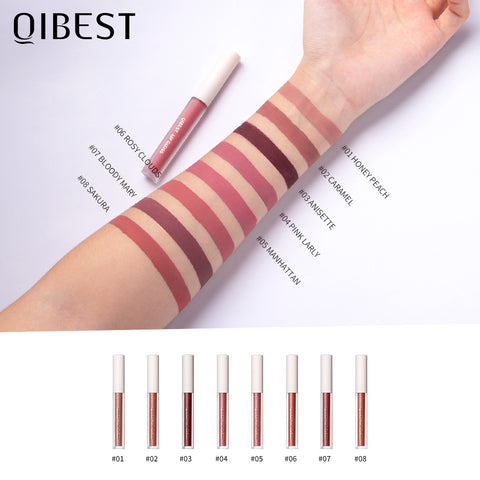 QIBEST Velvet Matte Lip Gloss Matte Moisturizing Non-Stick Lip Glaze Non-Fading Lip Gloss