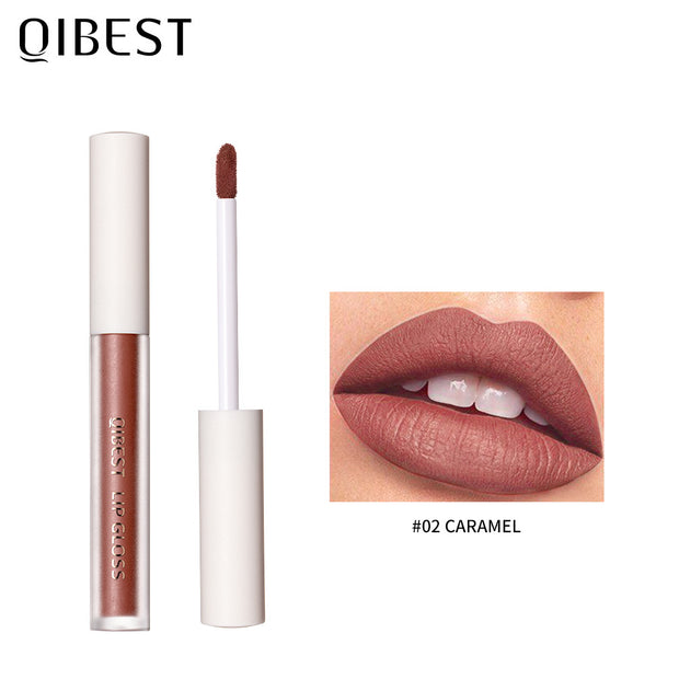 QIBEST Velvet Matte Lip Gloss Matte Moisturizing Non-Stick Lip Glaze Non-Fading Lip Gloss