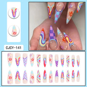 European and American wearable fake nails multi-color corrugated small flower checkerboard nails