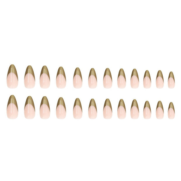 Simple pearlescent gold French almond nail wear nails special nail pieces wholesale finished wind fake nails