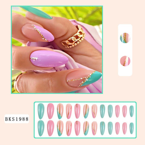 Nail Art Almond Nails Finished Wearable Nails Mid-Length Nail Art Patch Ins Style Hot Girl