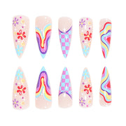 European and American wearable fake nails multi-color corrugated small flower checkerboard nails