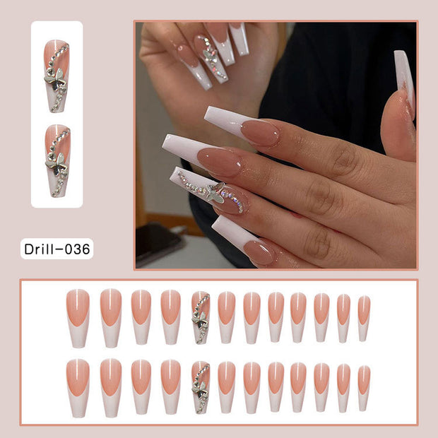 Long Wearing Nails 24 Pieces Of Finished Fake Nails Press On Nails French Ballet Manicure