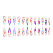 European and American wearable fake nails multi-color corrugated small flower checkerboard nails