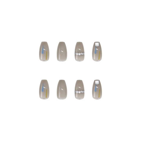 Transparent Gray Manicure Niche High-End Square Drill Wearing Nails Fake Nails Removable Nail Stickers Nail Stickers Finished Nails