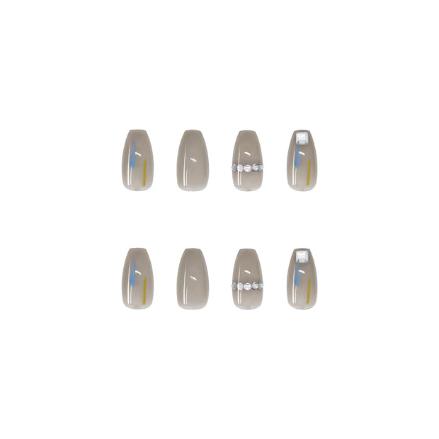 Transparent Gray Manicure Niche High-End Square Drill Wearing Nails Fake Nails Removable Nail Stickers Nail Stickers Finished Nails